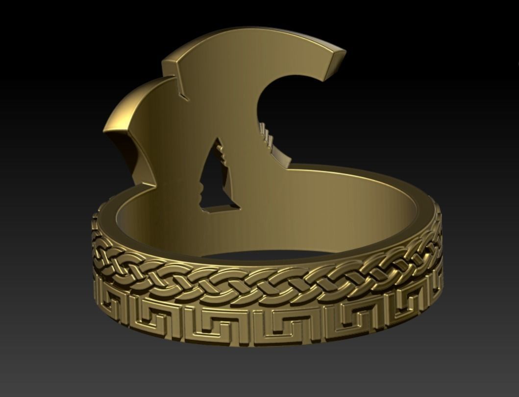Viking ring with axes and ornaments 3D print model_2