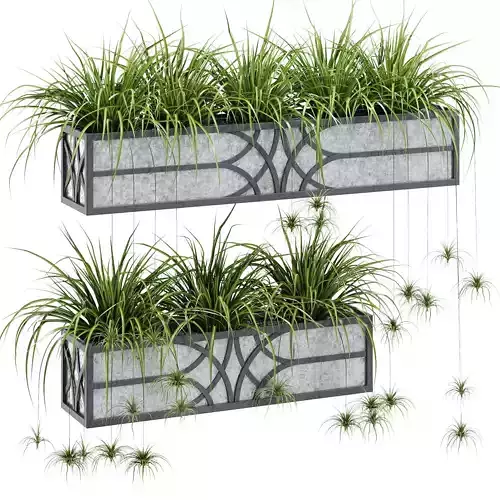 Falling planter with grass hanging from it