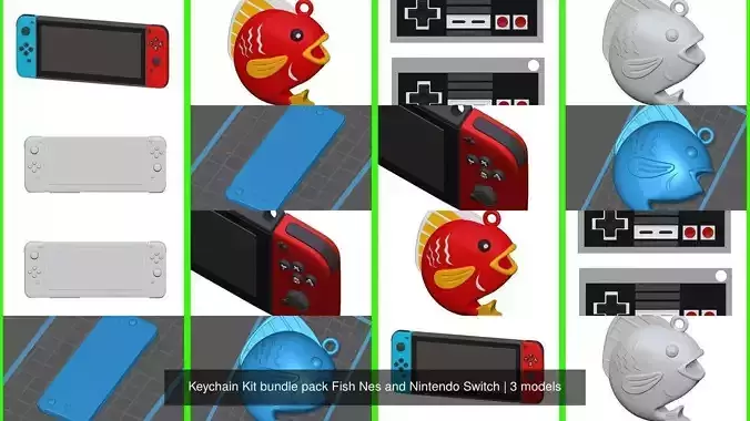 Keychain Kit bundle pack Fish Nes and Nintendo Switch 3D Model Collection