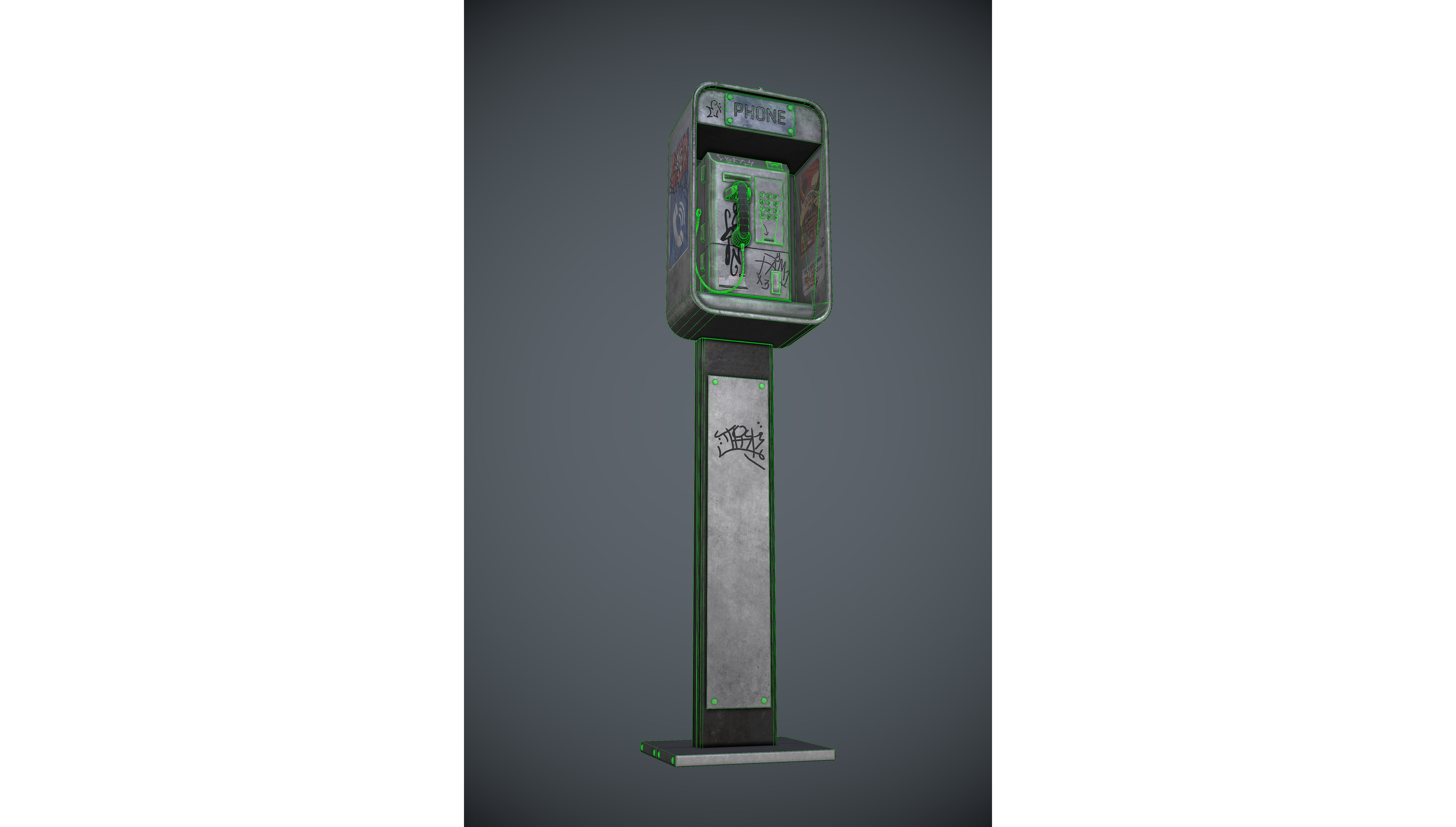 Payphone - Game Ready pay phone with graffiti on wall Low-poly 3D model_4