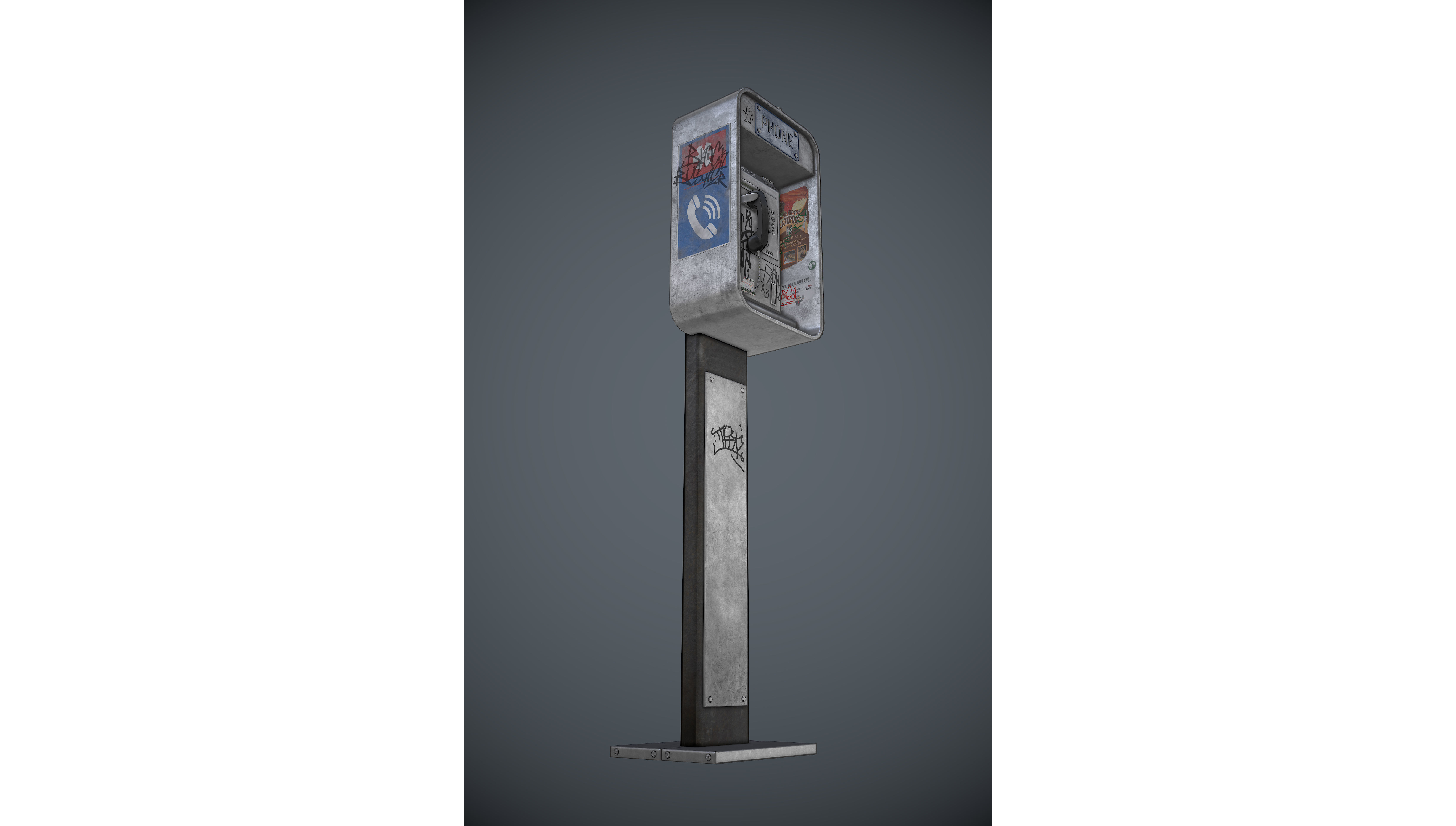 Payphone - Game Ready pay phone with graffiti on wall Low-poly 3D model_5