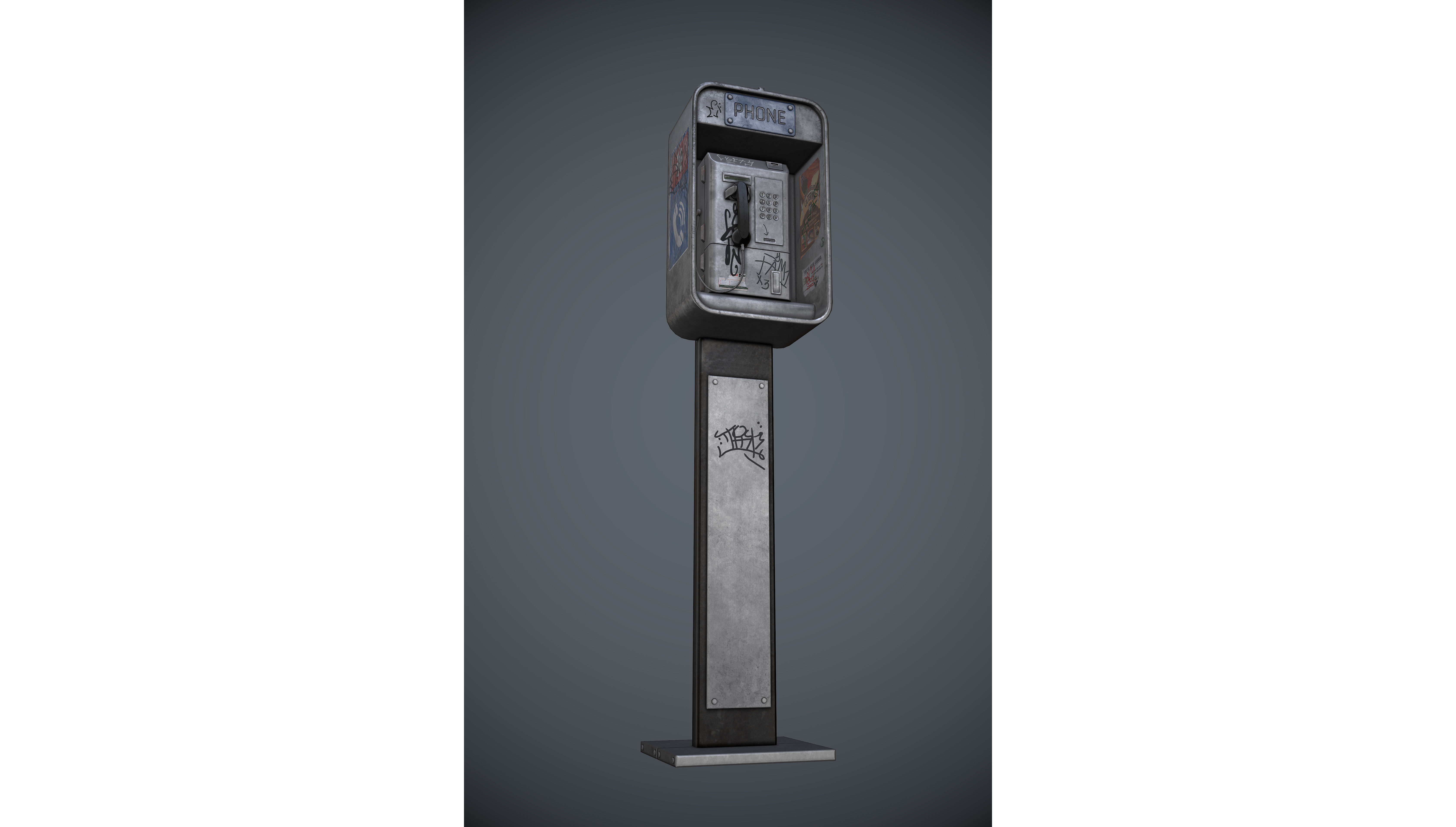 Payphone - Game Ready pay phone with graffiti on wall Low-poly 3D model_3