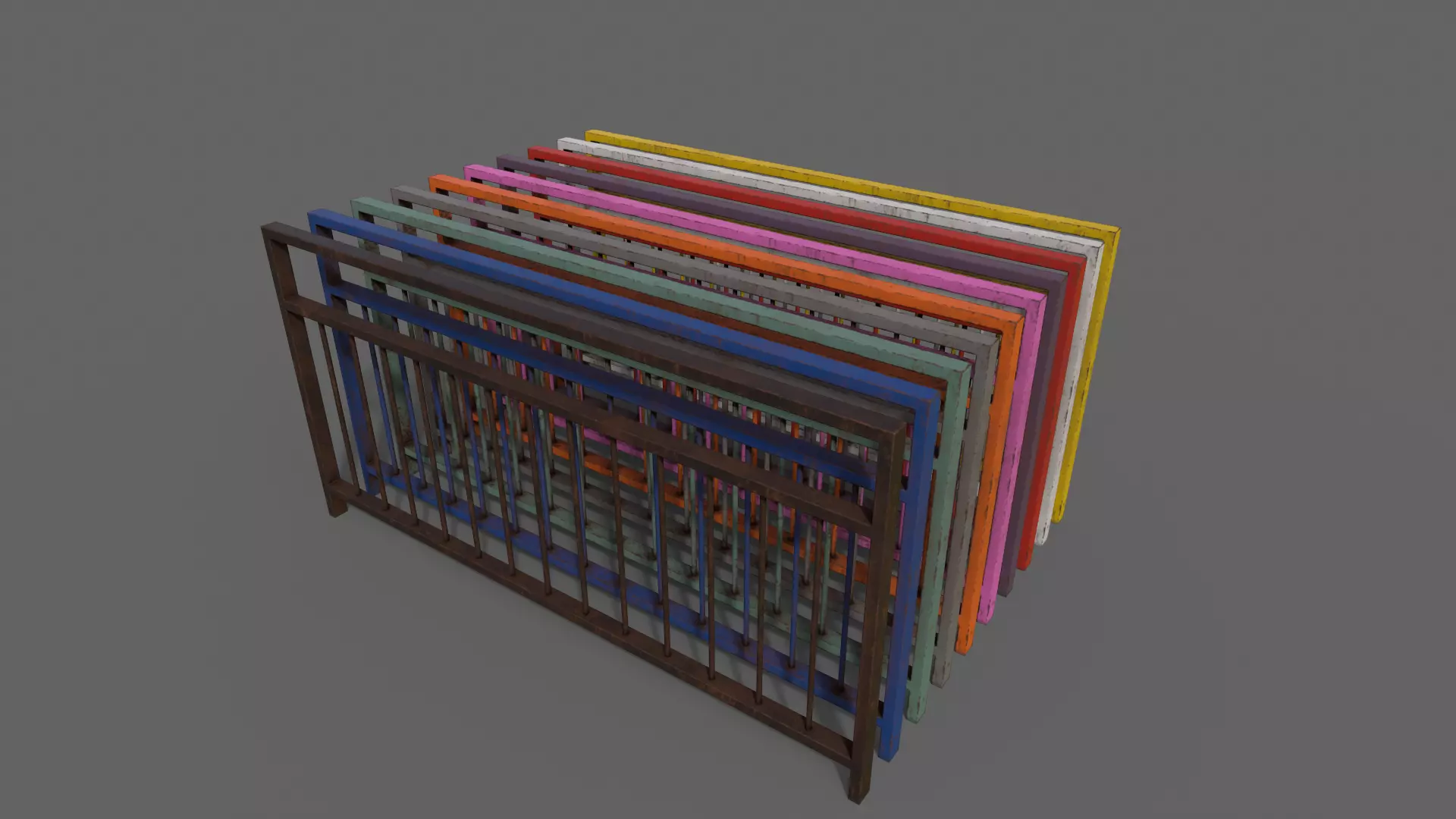 PBR Pedestrian Guard Rail V3-Clean-Rusty Low-poly 3D model_0