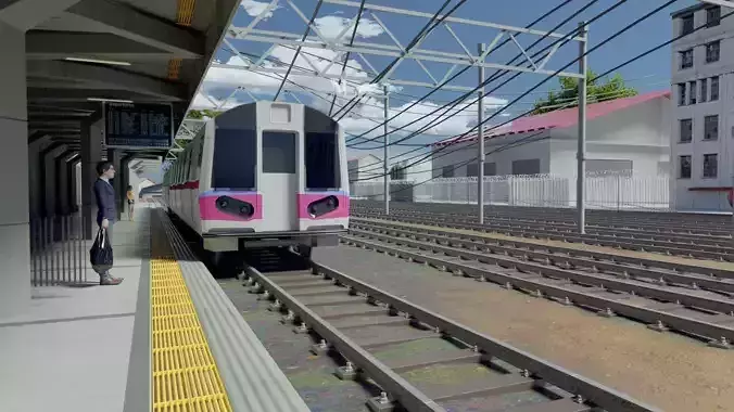anime train station scene made in blender