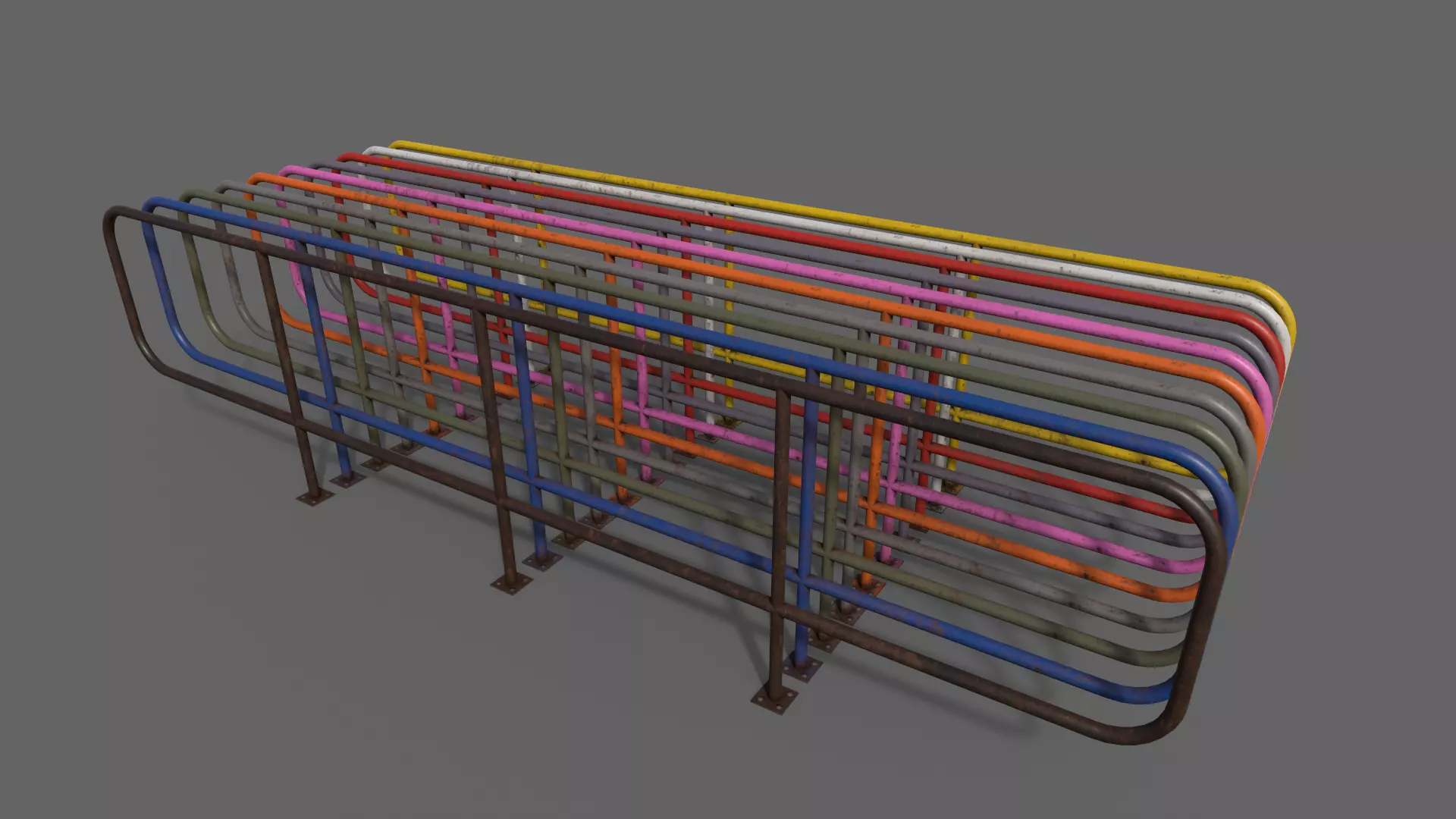 PBR Pedestrian Guard Rail V5-Clean-Rusty Low-poly 3D model_0