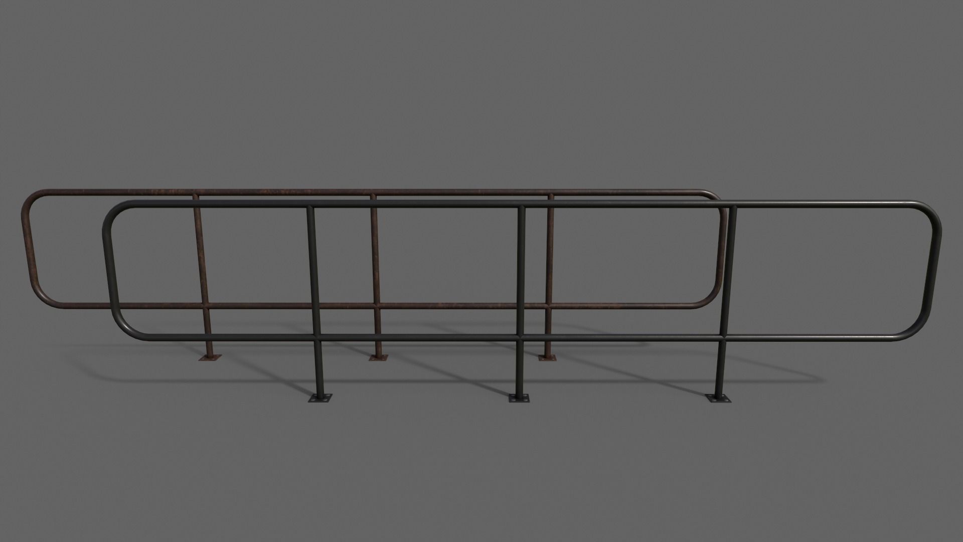 PBR Pedestrian Guard Rail V5-Clean-Rusty Low-poly 3D model_2