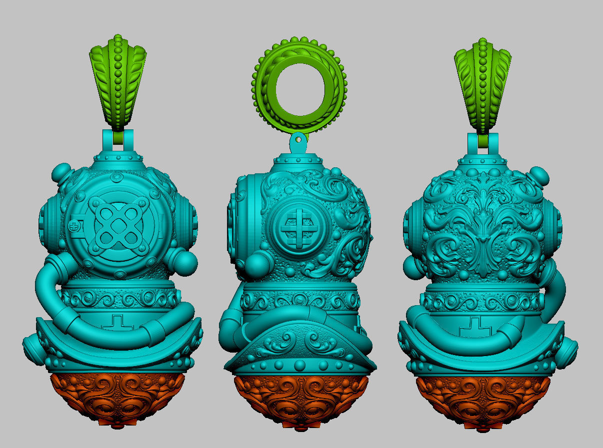 Pendant of Diving Suit in Steampunk Style  3D print model_2