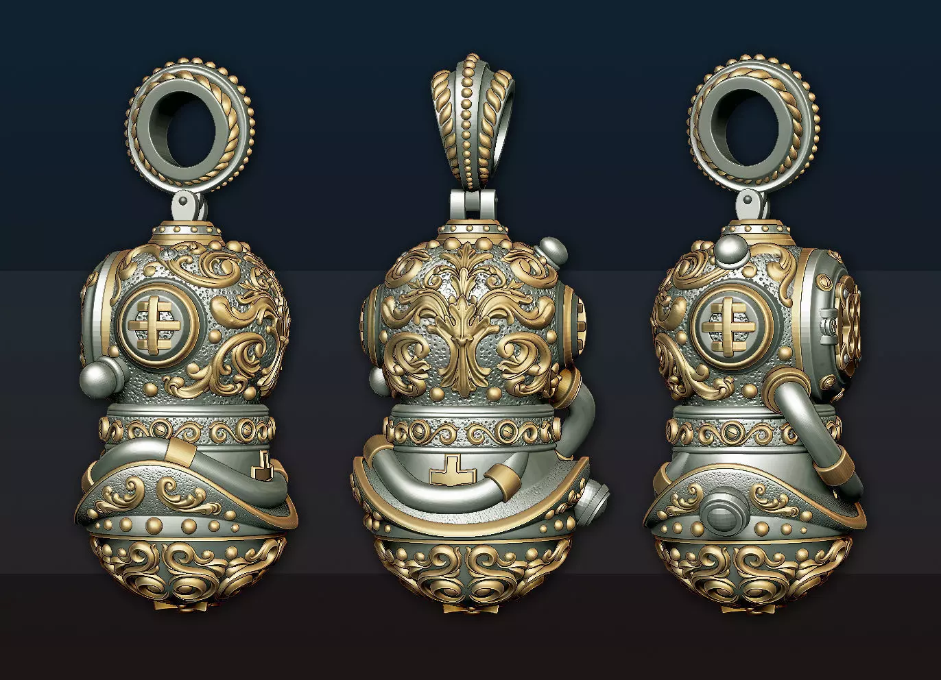 Pendant of Diving Suit in Steampunk Style  3D print model_0