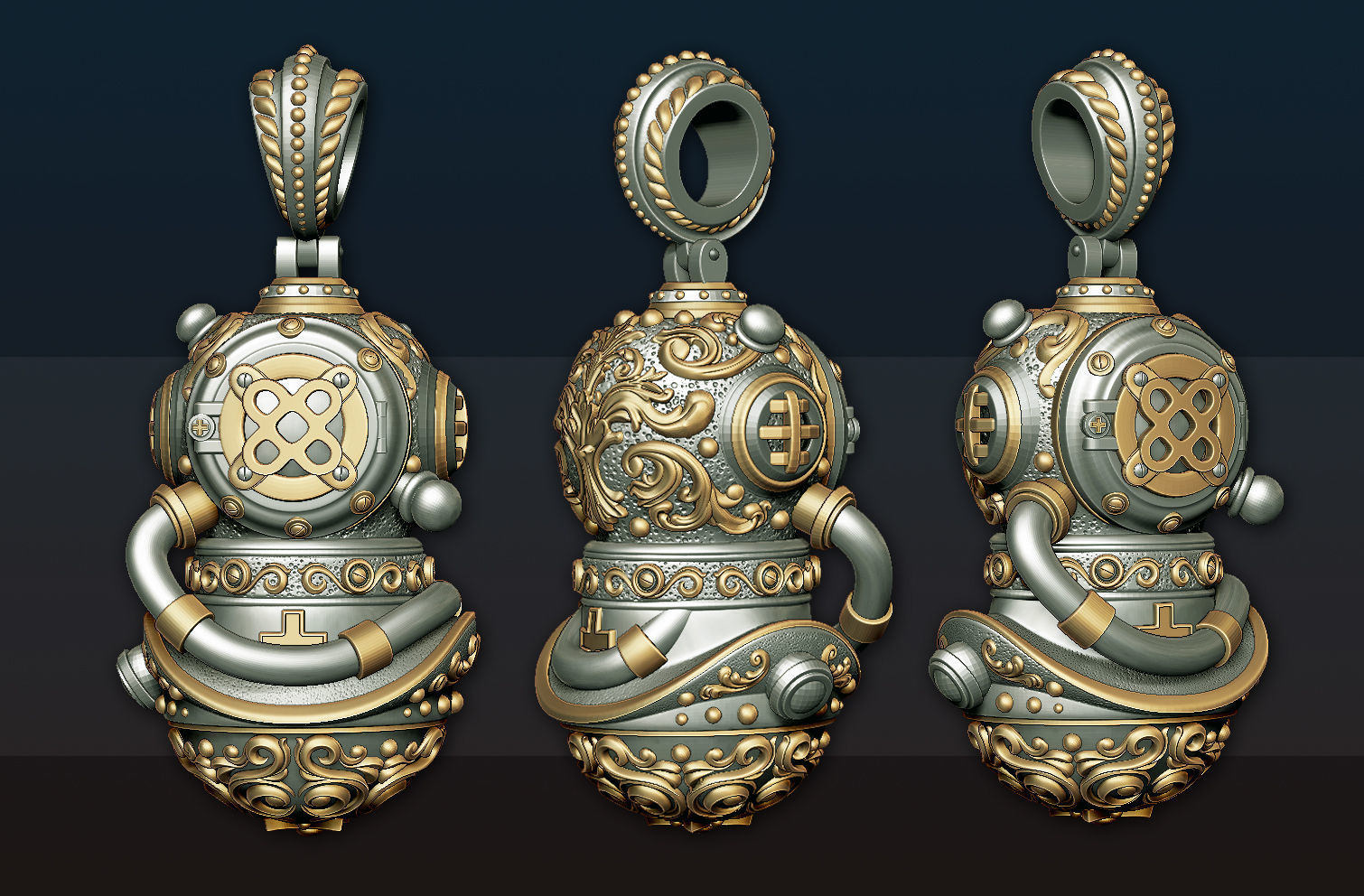 Pendant of Diving Suit in Steampunk Style  3D print model_1