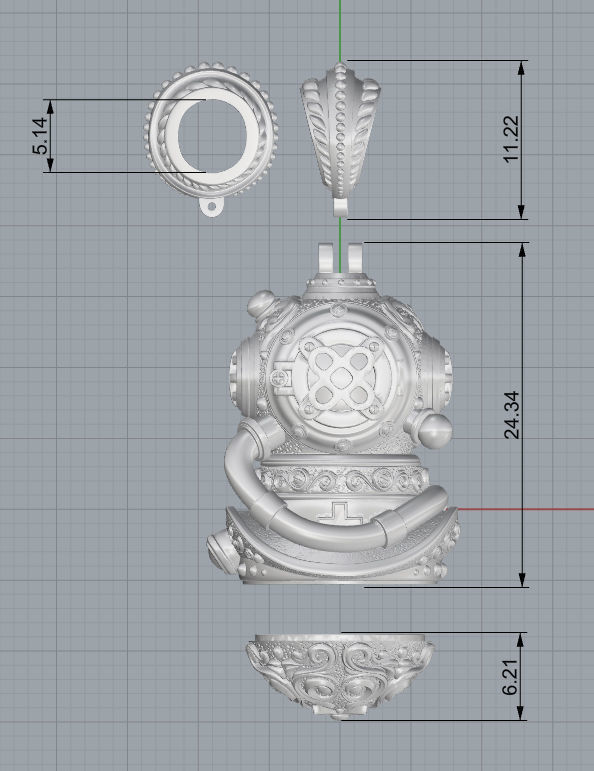 Pendant of Diving Suit in Steampunk Style  3D print model_5