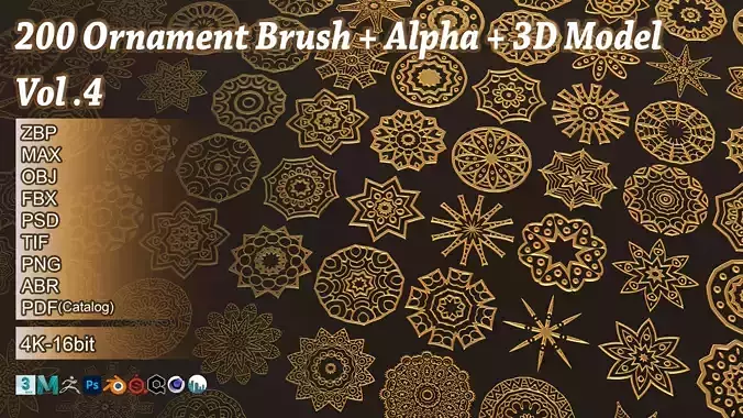 200 Ornamental Mandala Brush  Alpha   3D Model Vol 4