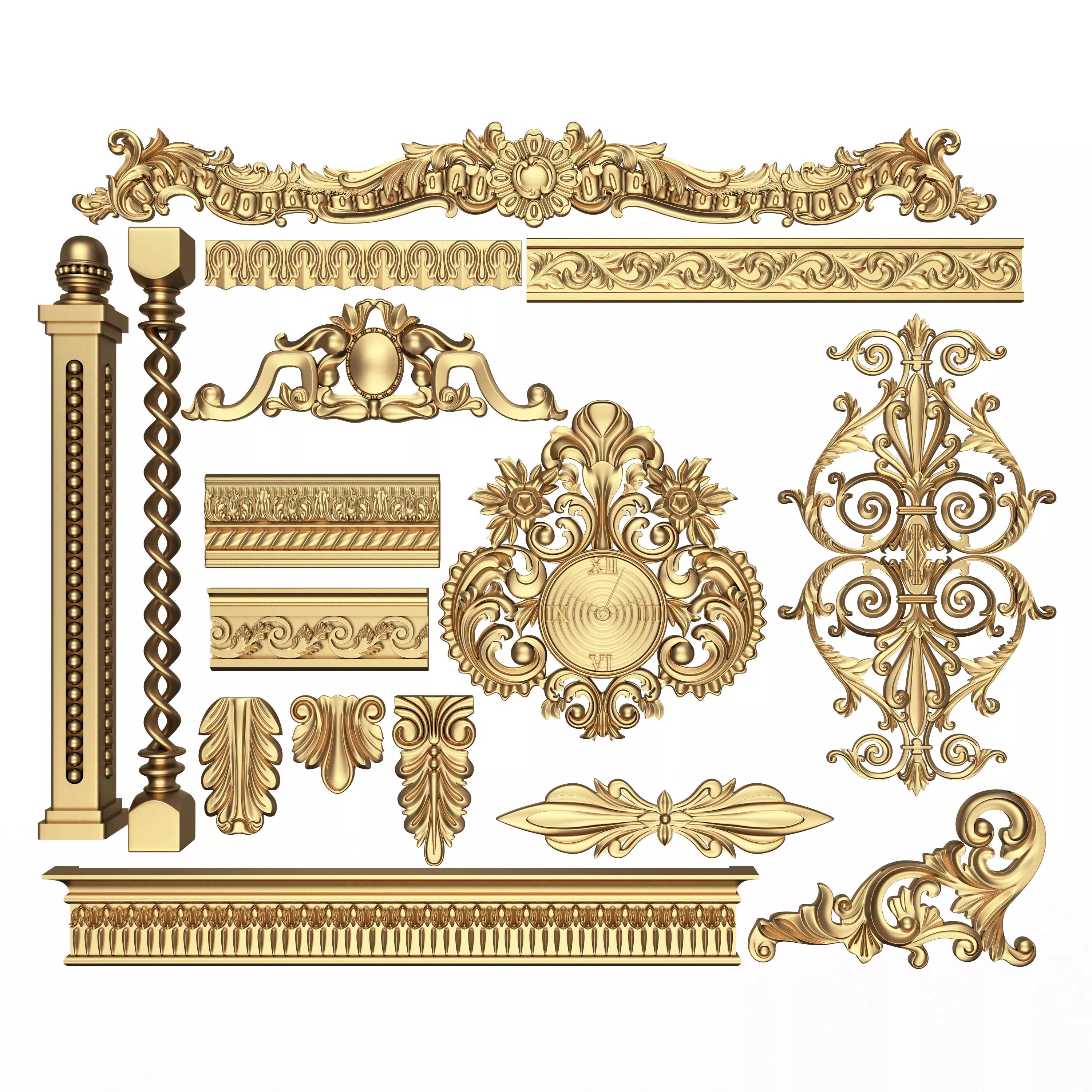 Collection of 16 Classic Carvings 02 Low-poly 3D model