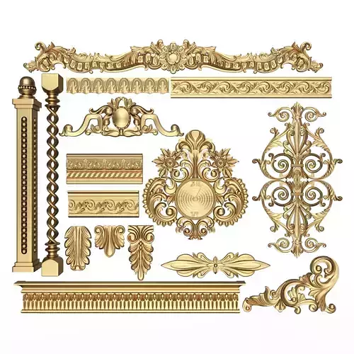 Collection of 16 Classic Carvings 02 Low-poly 3D model