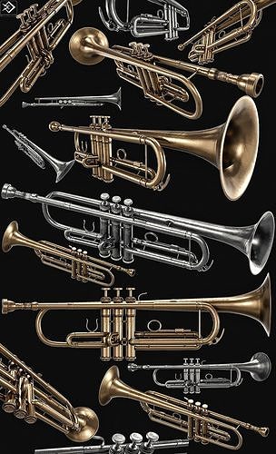 Trumpet   3 Types Low-poly 3D model