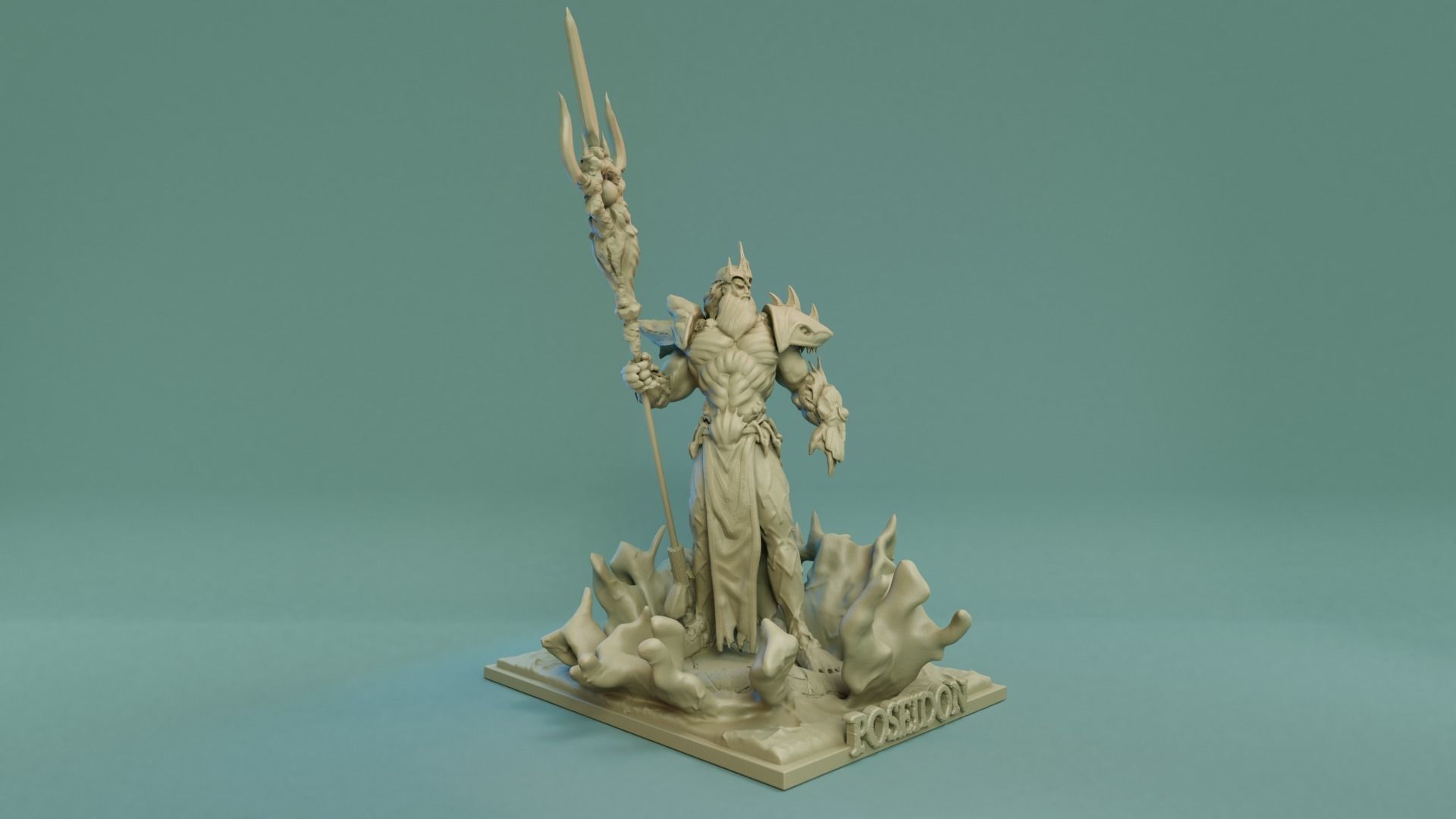 Poseidon 3D Print STL statue of man holding sword 3D print model_1