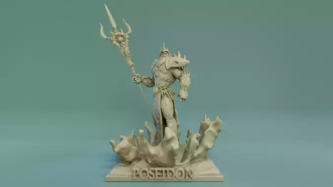 Poseidon 3D Print STL statue of man holding sword