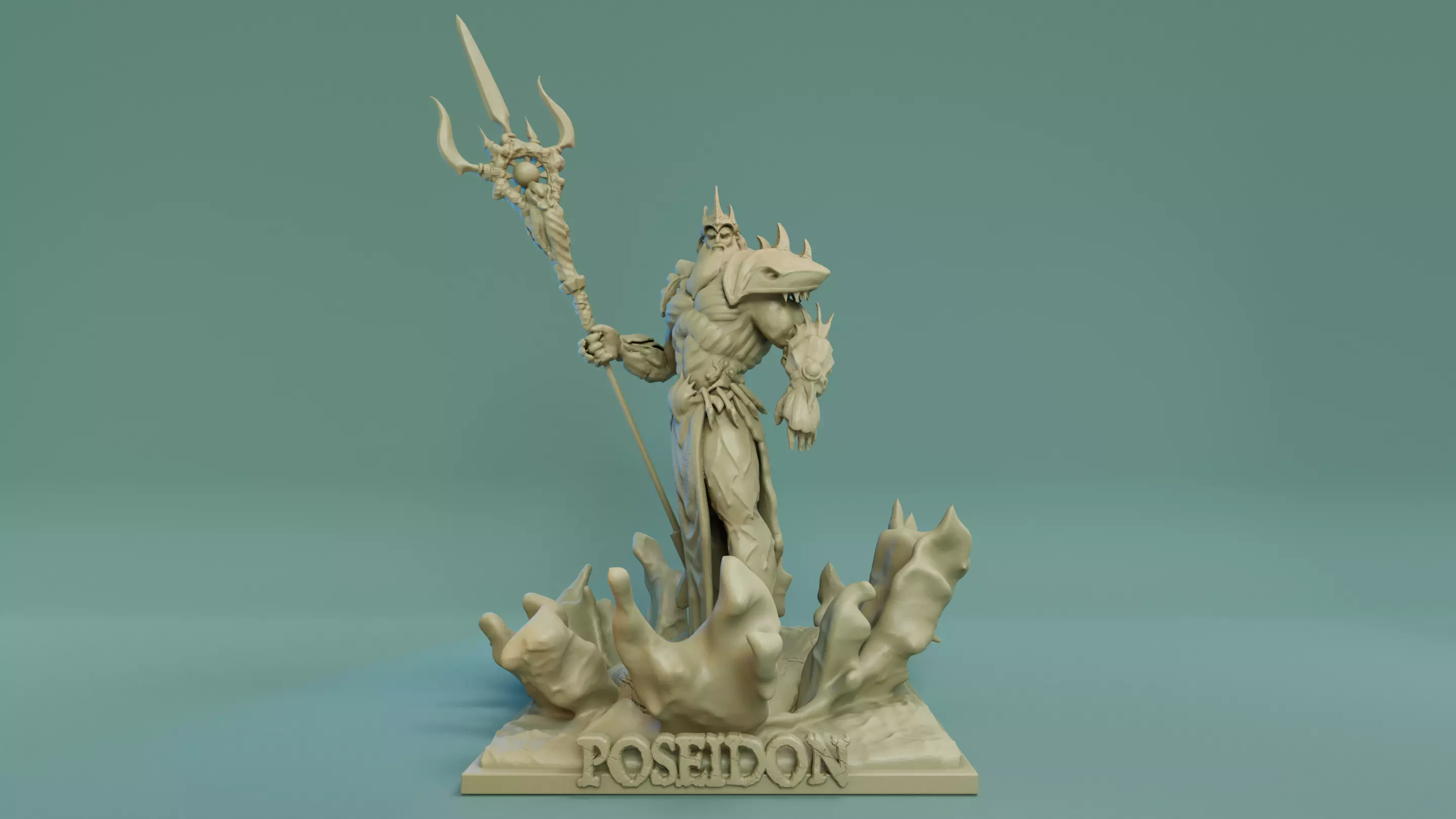 Poseidon 3D Print STL statue of man holding sword 3D print model_0