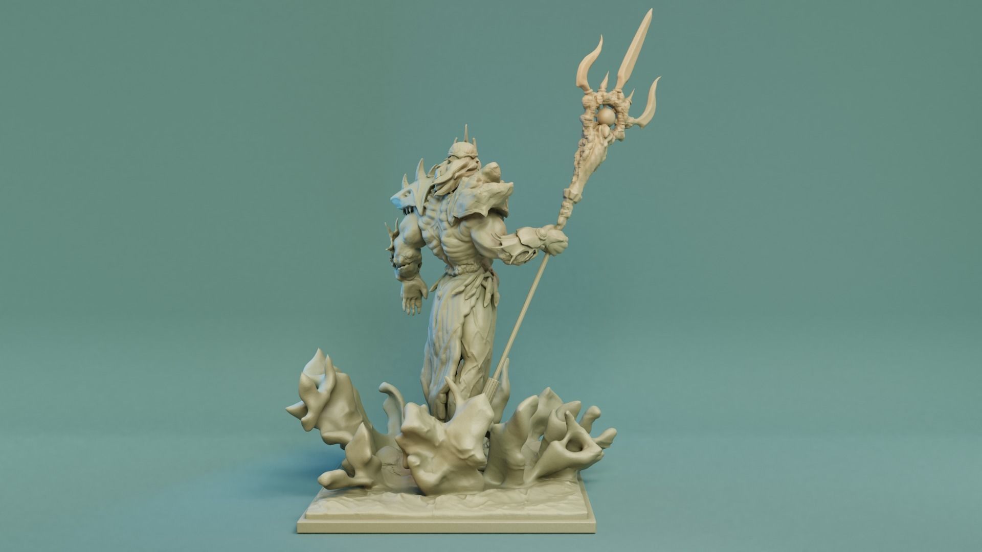 Poseidon 3D Print STL statue of man holding sword 3D print model_4