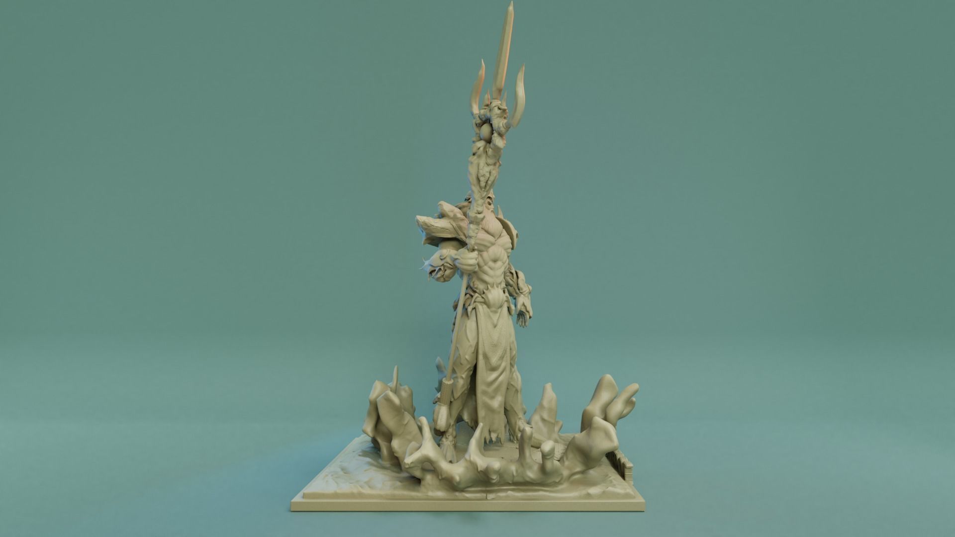 Poseidon 3D Print STL statue of man holding sword 3D print model_2