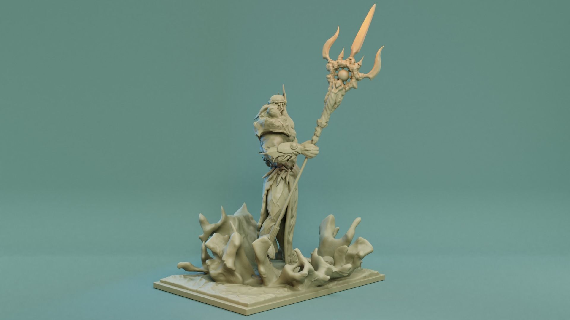 Poseidon 3D Print STL statue of man holding sword 3D print model_3