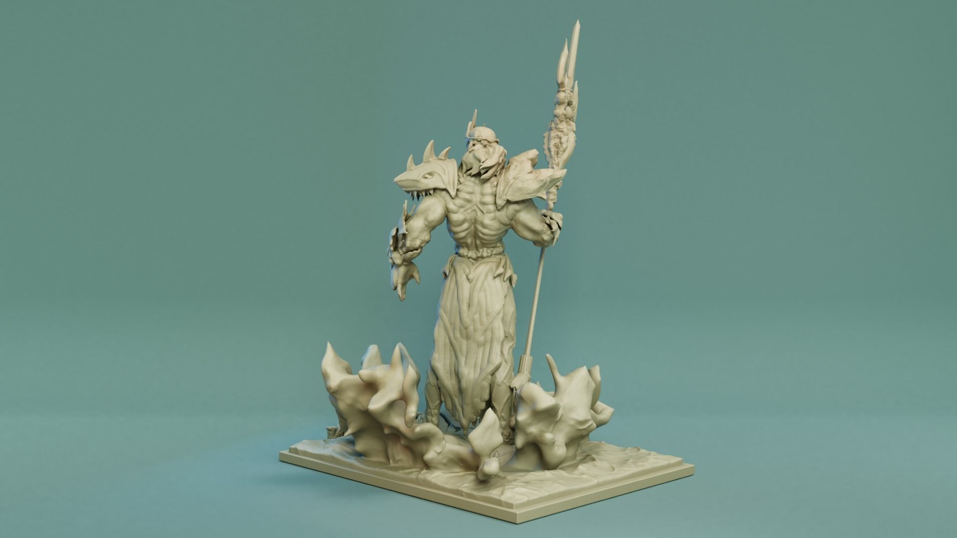 Poseidon 3D Print STL statue of man holding sword 3D print model_5