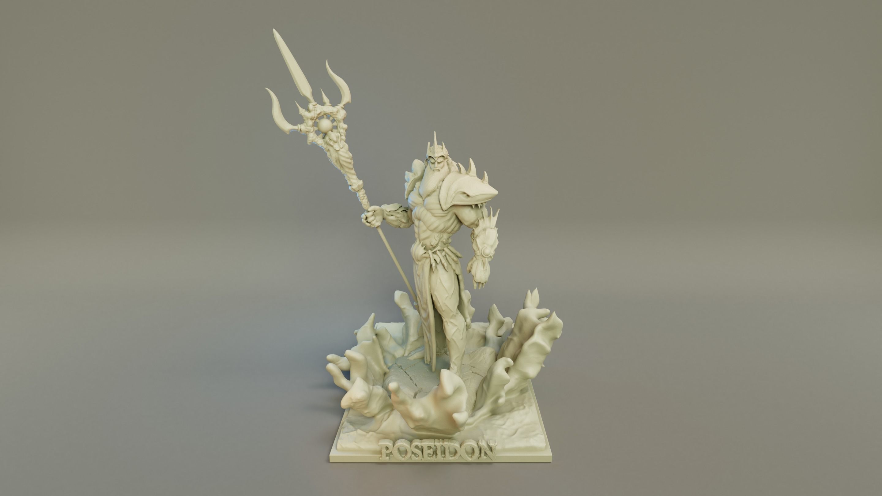 Poseidon 3D Print STL statue of man holding sword 3D print model_8