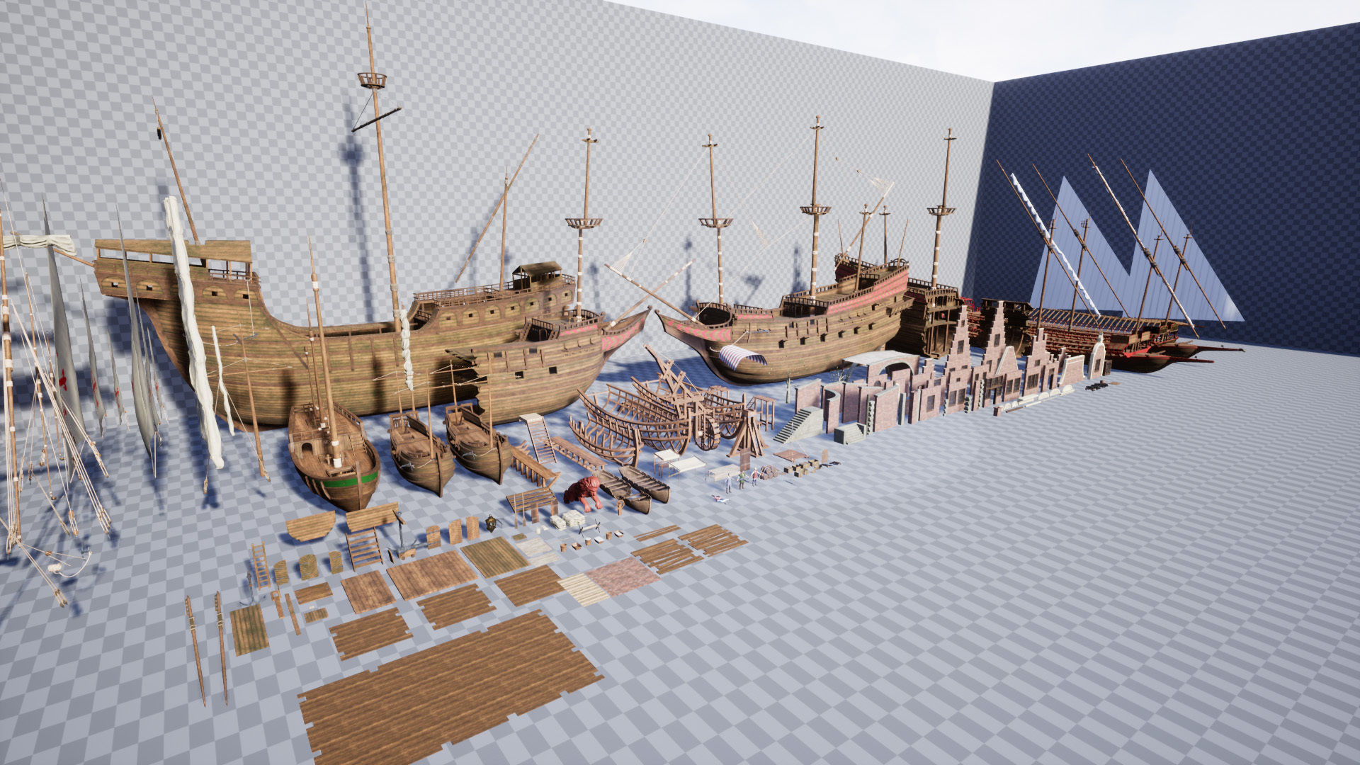 Medieval Harbor Low-poly 3D model_8