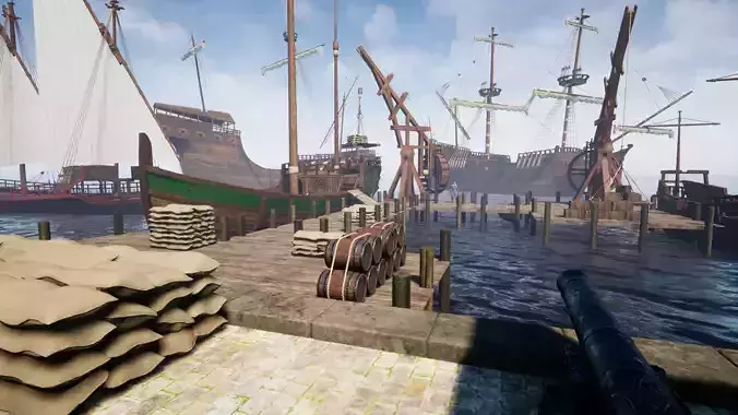 Medieval Harbor Low-poly 3D model