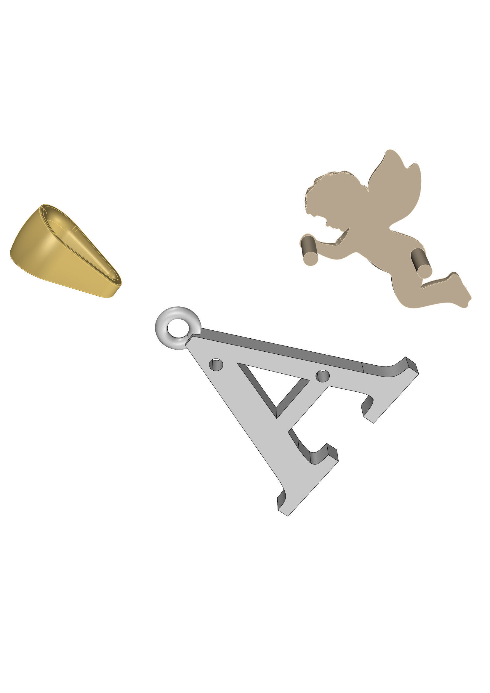 Pendant Letter A 3D print model_7