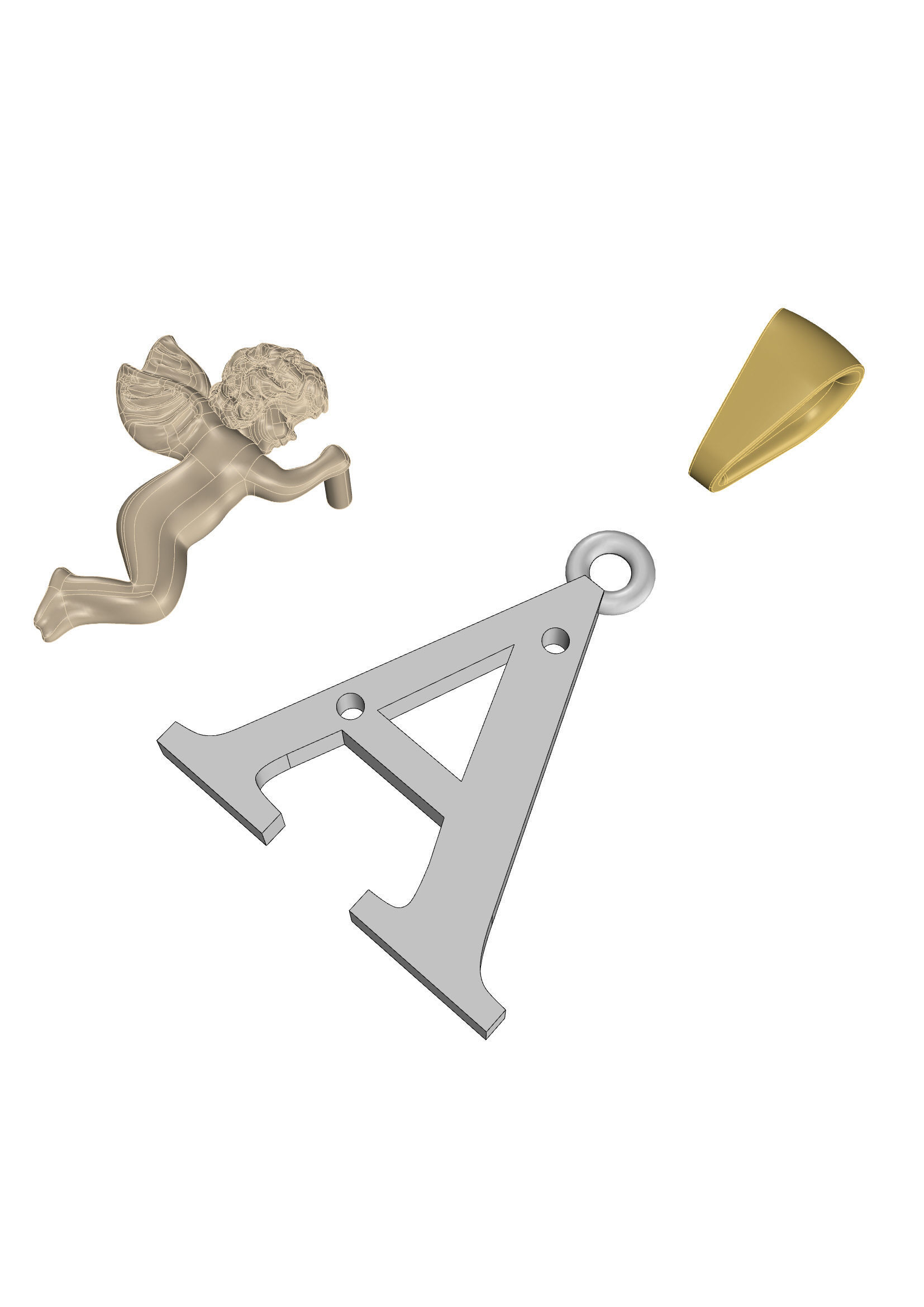 Pendant Letter A 3D print model_13