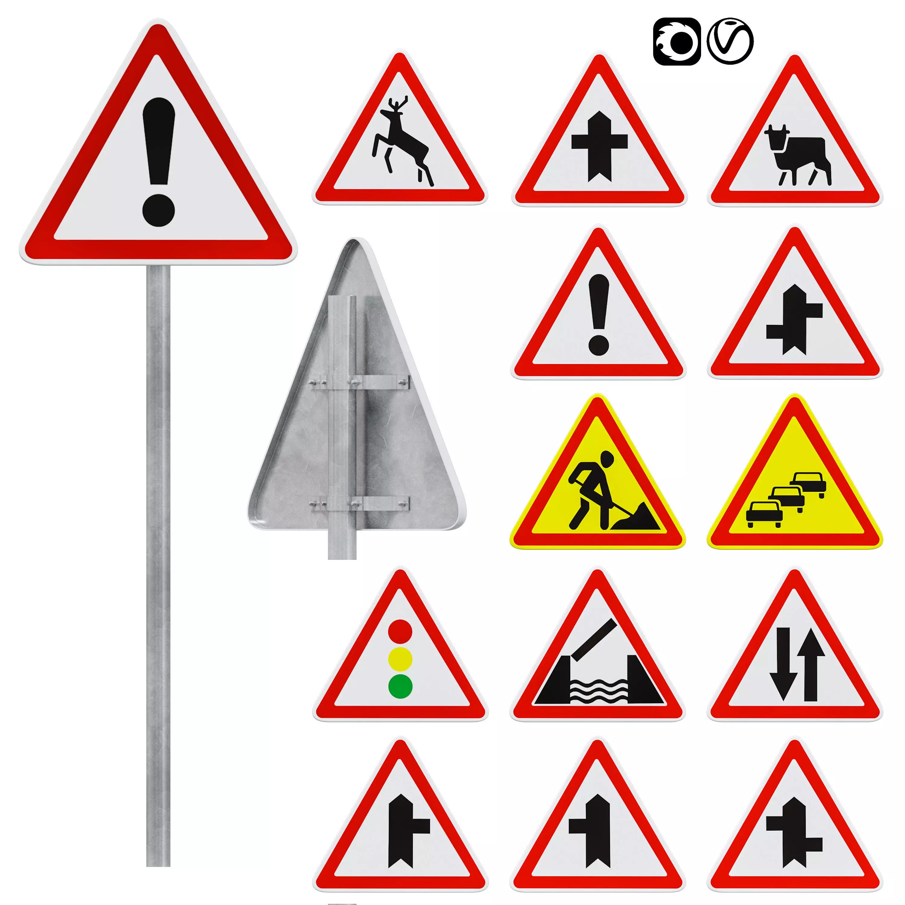 Warning signs set 3 3D model