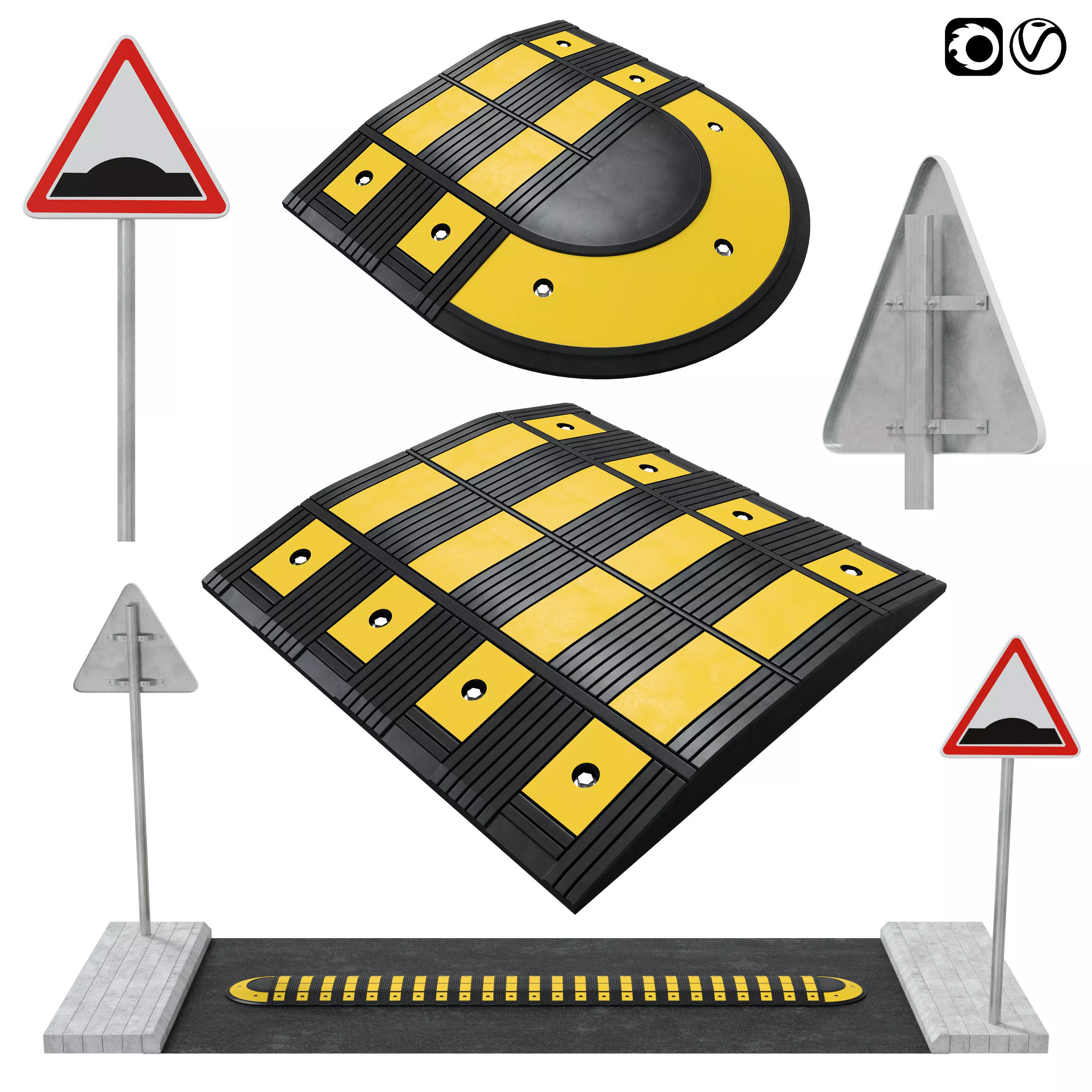 Speed bump with sign 3D model