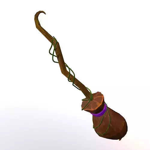 A low-poly 3D model of a stylized broom Low-poly 3D model