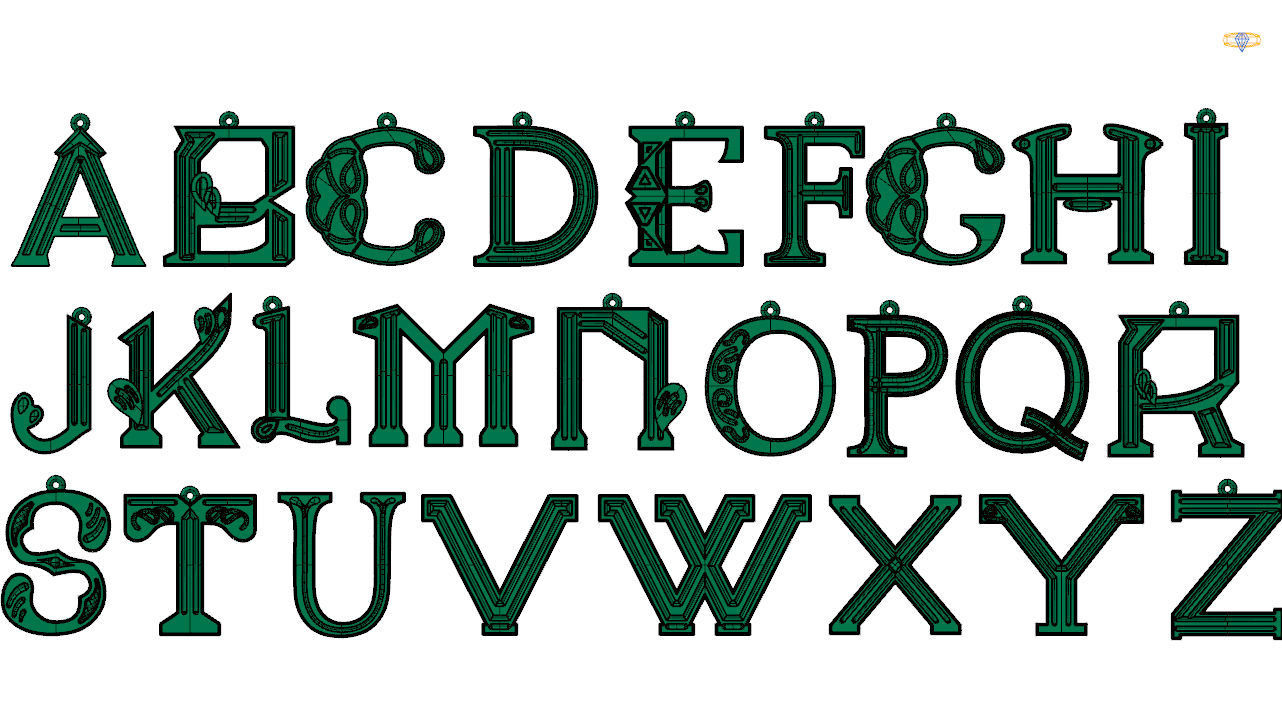 Initial Letters Pendant-Earrings Alphabets 3D Model Collection 3D print model_9