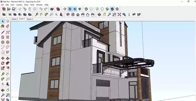 3d model villa  iron glass roof art interior