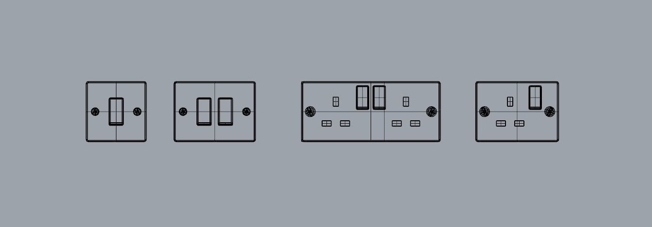 Dolls House Light Switch and Wall Plug Sockets 12th scale 3D print model_2
