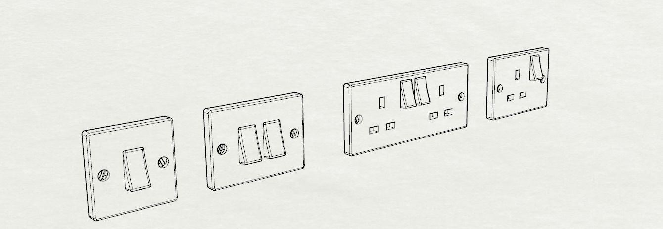 Dolls House Light Switch and Wall Plug Sockets 12th scale 3D print model_1