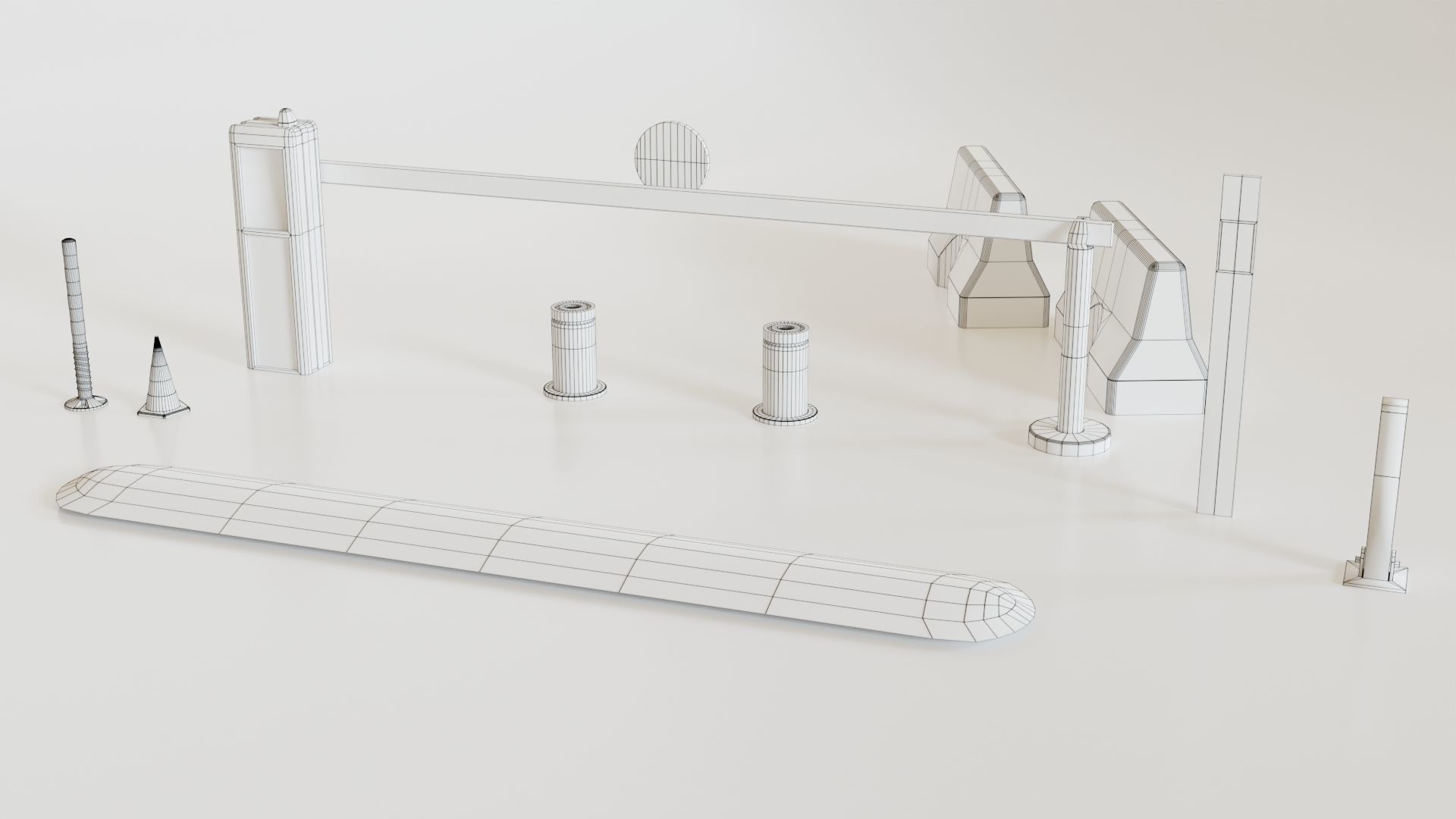 Modern Barrier Set Low-poly 3D model_9