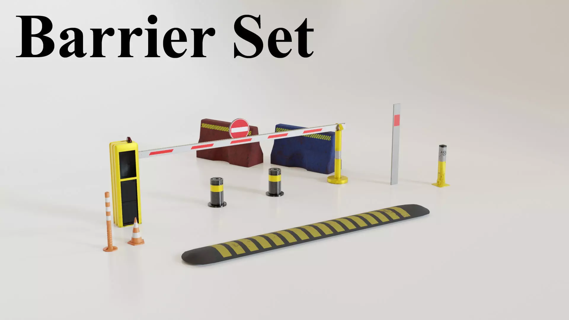 Modern Barrier Set Low-poly 3D model_0