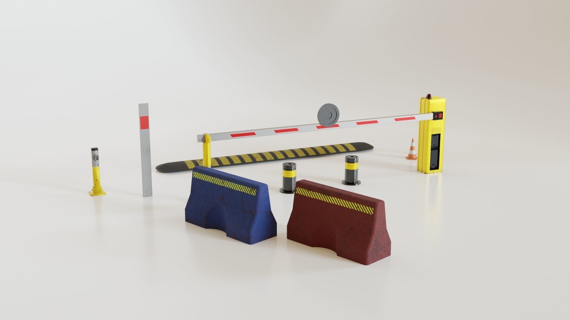 Modern Barrier Set Low-poly 3D model_1