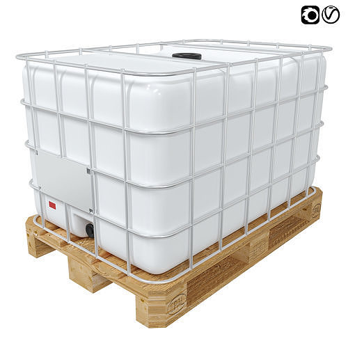 Euro-cubes  capacity 1000l cubic capacity on a wooden pallet 3D model