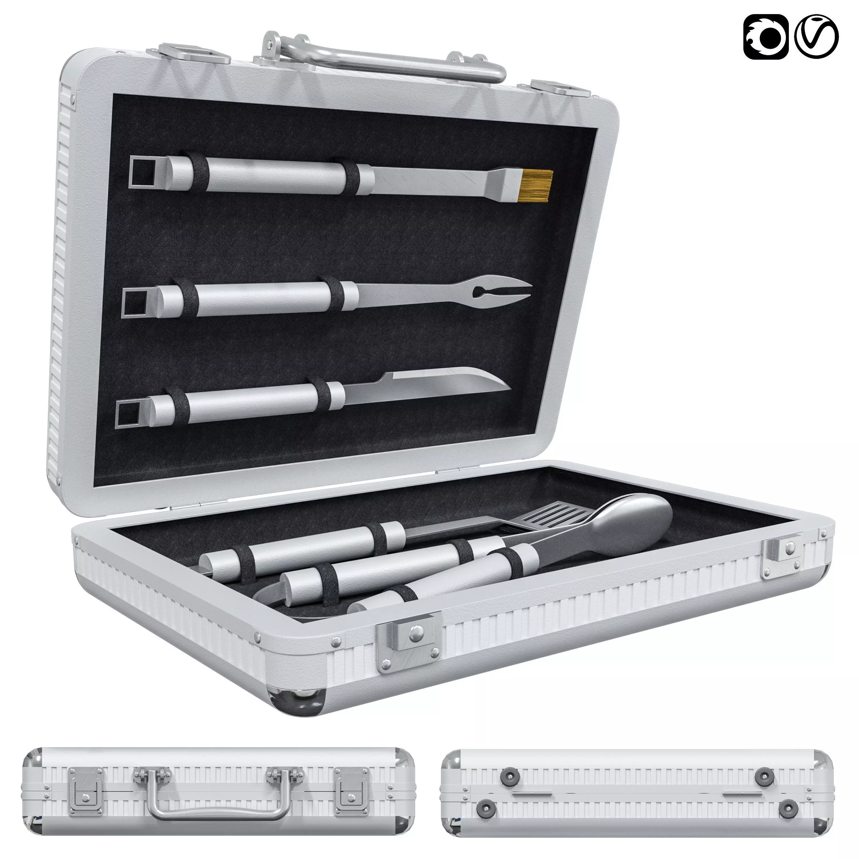 Metal suitcase  set of metal suitcases Barbecue metal suitcase 3D model_0