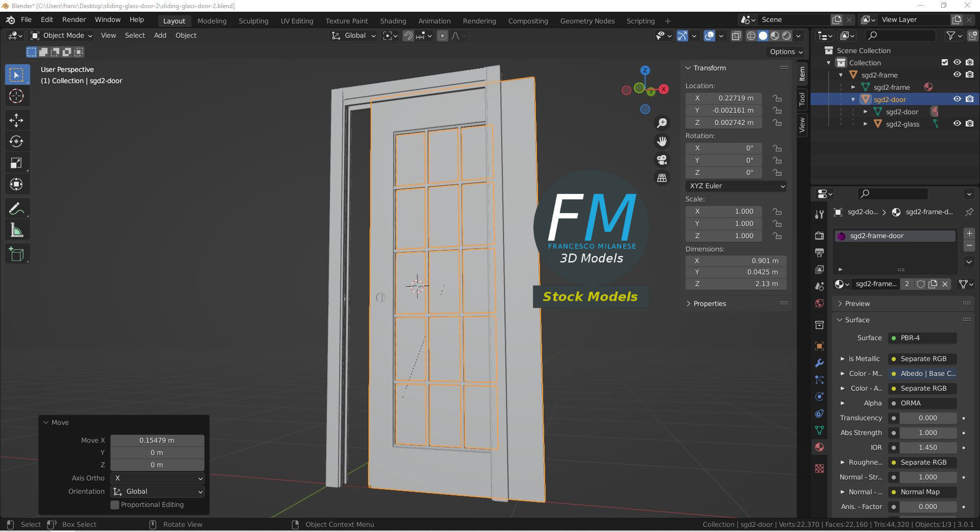 Sliding glass door 2 3D model_9