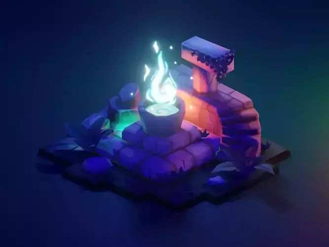 ancient-altar low poly model render in blender