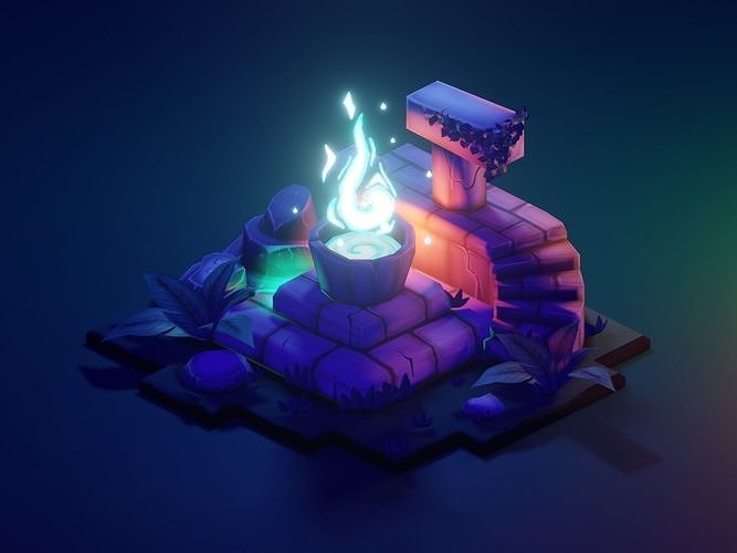 ancient-altar low poly model render in blender Low-poly 3D model