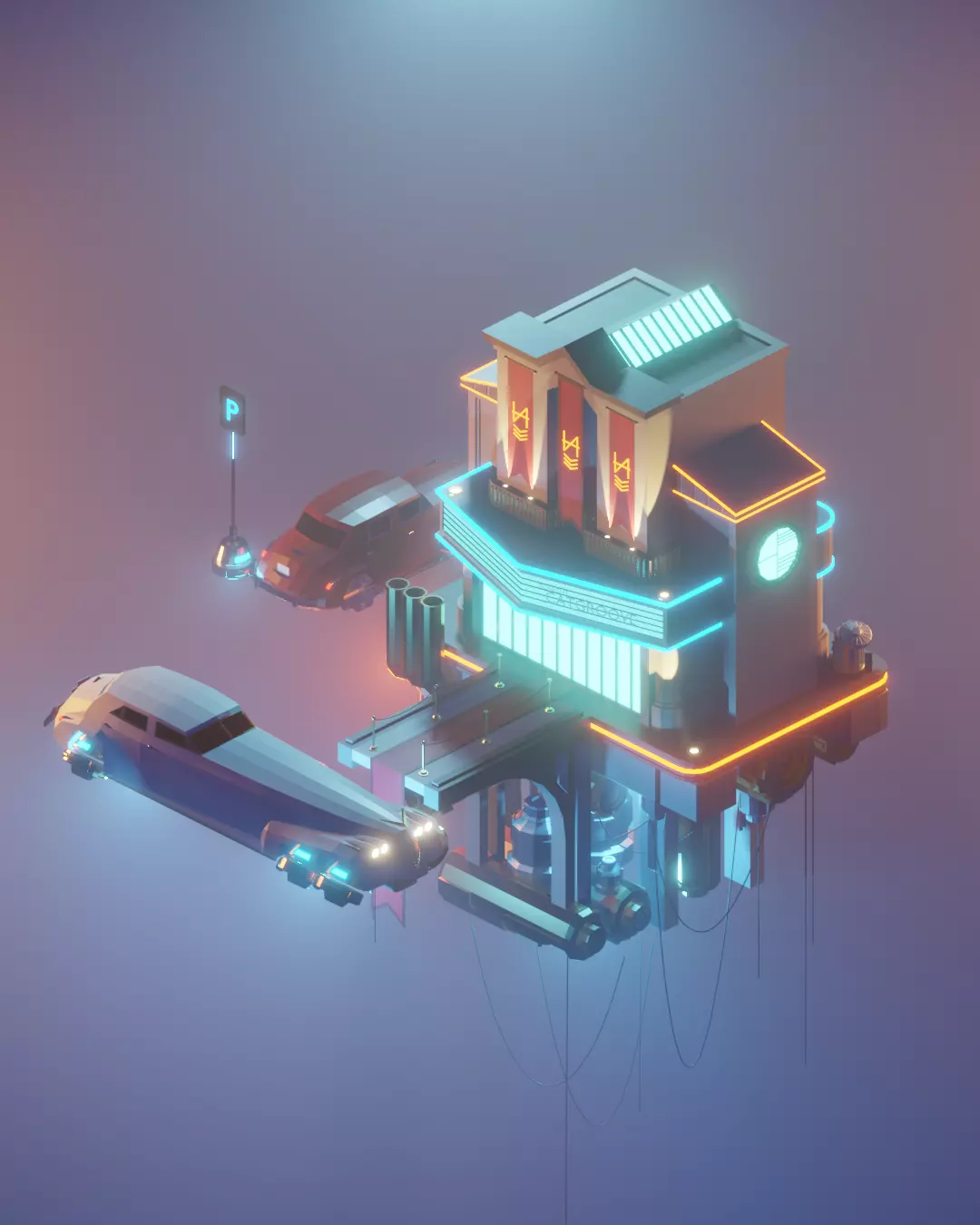 cloud-club low poly model render in blender Low-poly 3D model_0