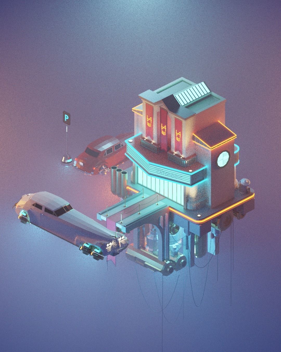 cloud-club low poly model render in blender Low-poly 3D model_9