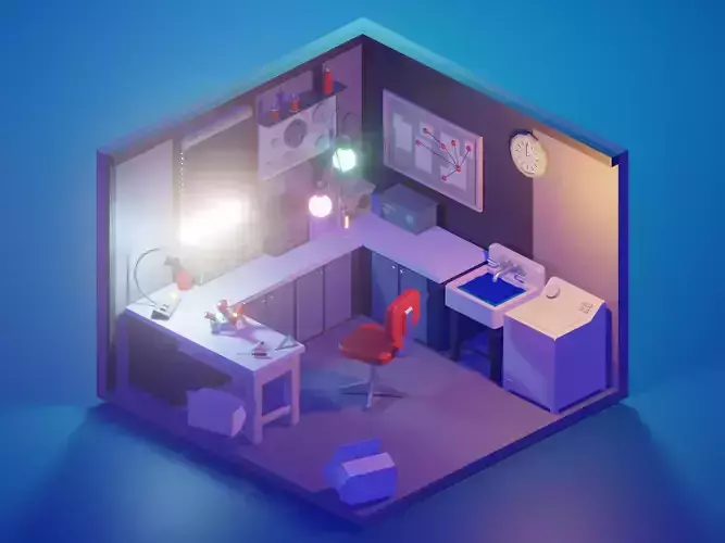 garage room low poly model render in blender