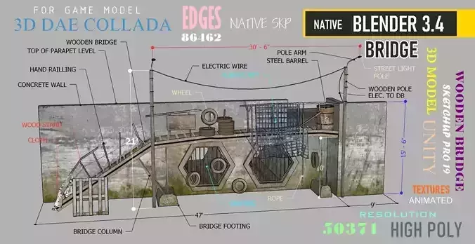 River Bridge 2 Low-poly 3D model