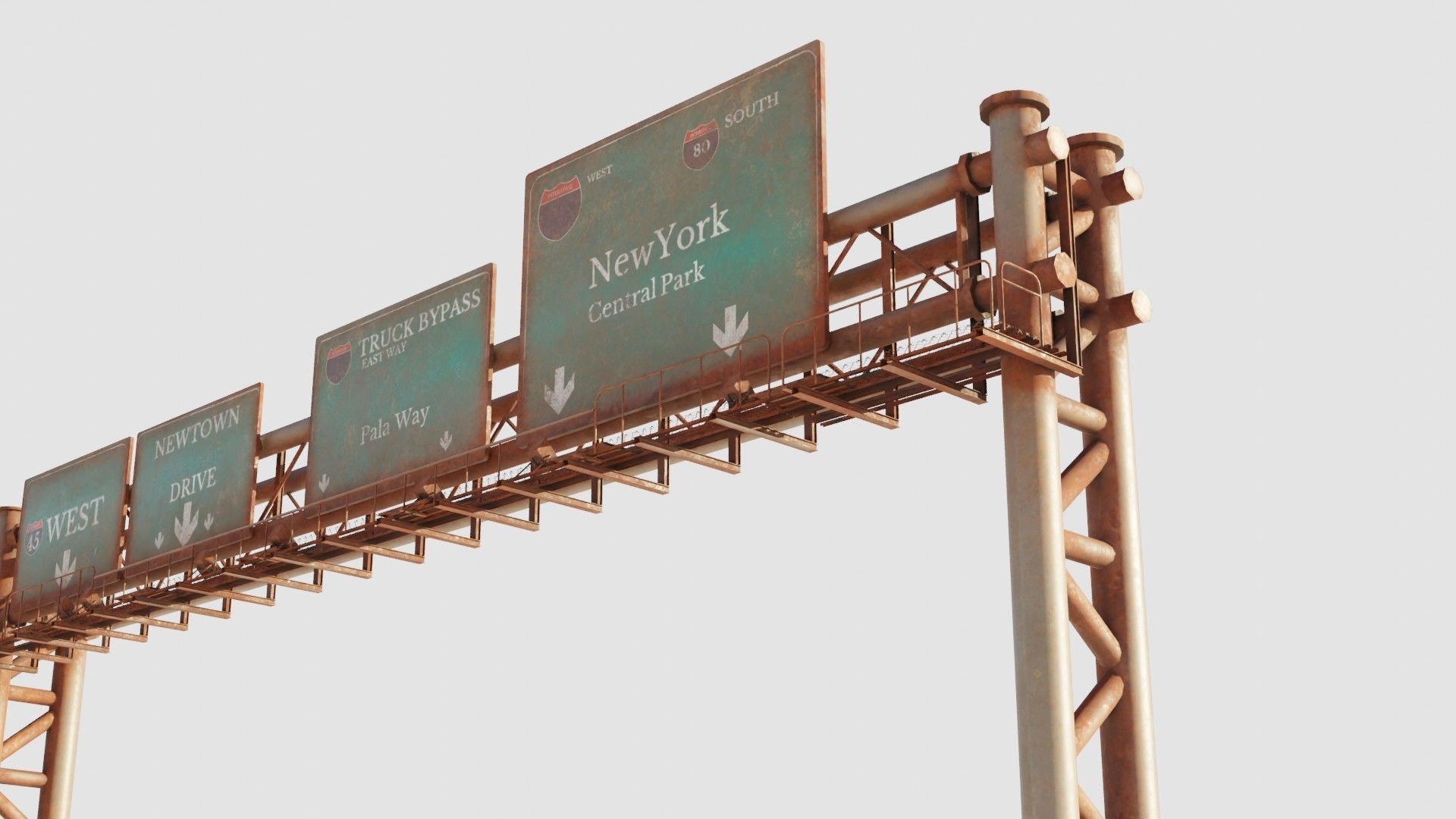 highway bypass with 4k pbr textures clean dirty rusty Low-poly 3D model_1